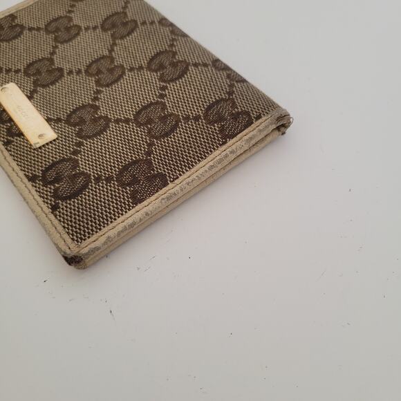 Gucci Logo Plate Card ID Wallet Small Monogram Bifold Beige Fair Vintage - Picture 9 of 9